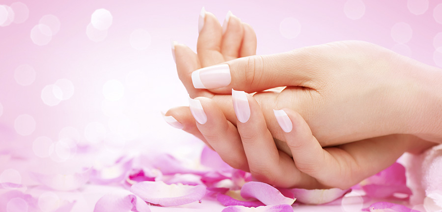 Hands spa. Manicured female hands, soft skin, beautiful nails